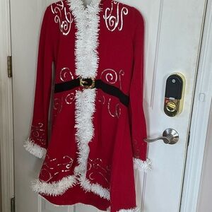 Festive Red Santa Dress/Shirt with White Garlin Trim